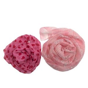 2 Spring, Pink, Sheer Scarves, Floral & Hearts, Valentines Day
